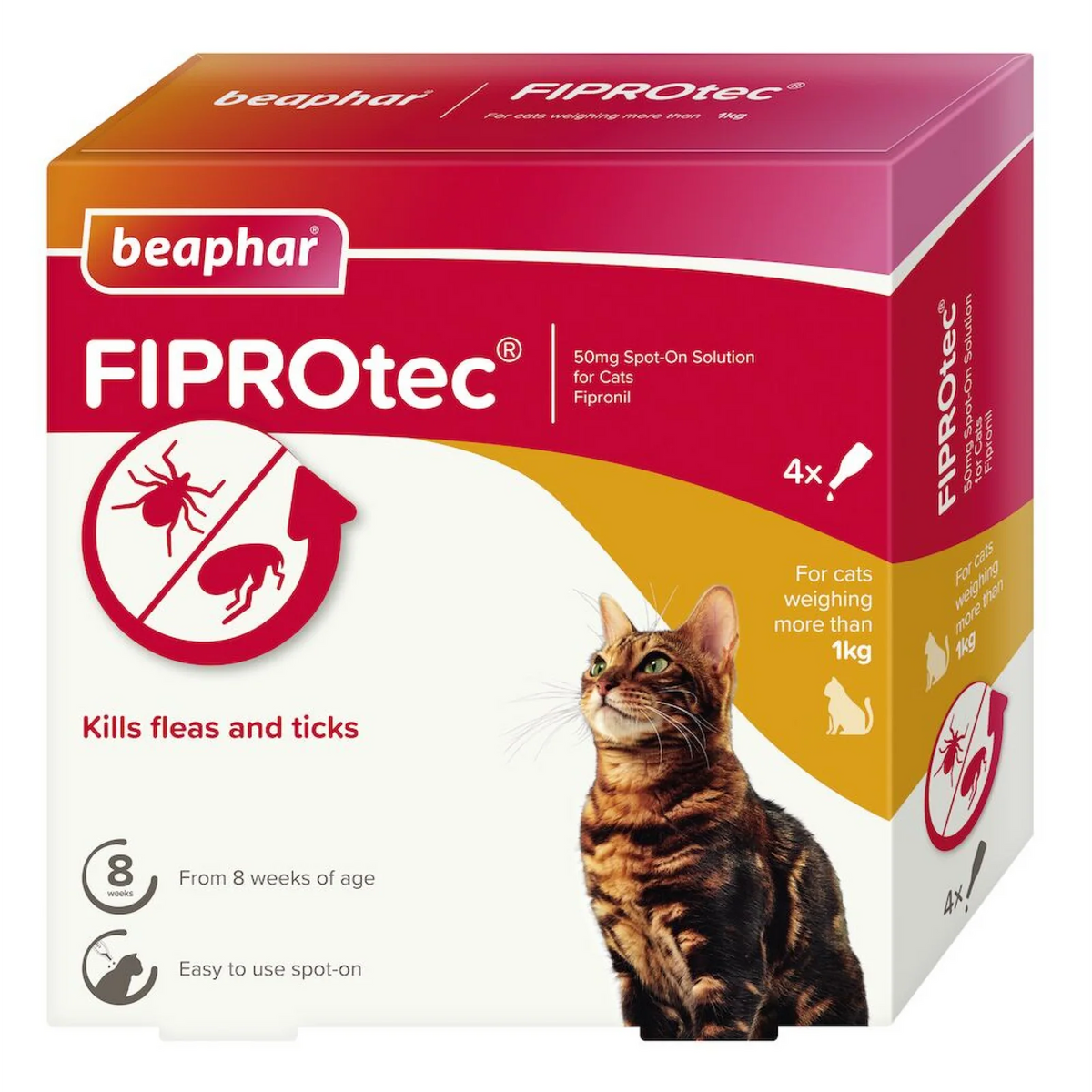 Kills Fleas and Ticks 1 Pipettes Fiprotec for Cat