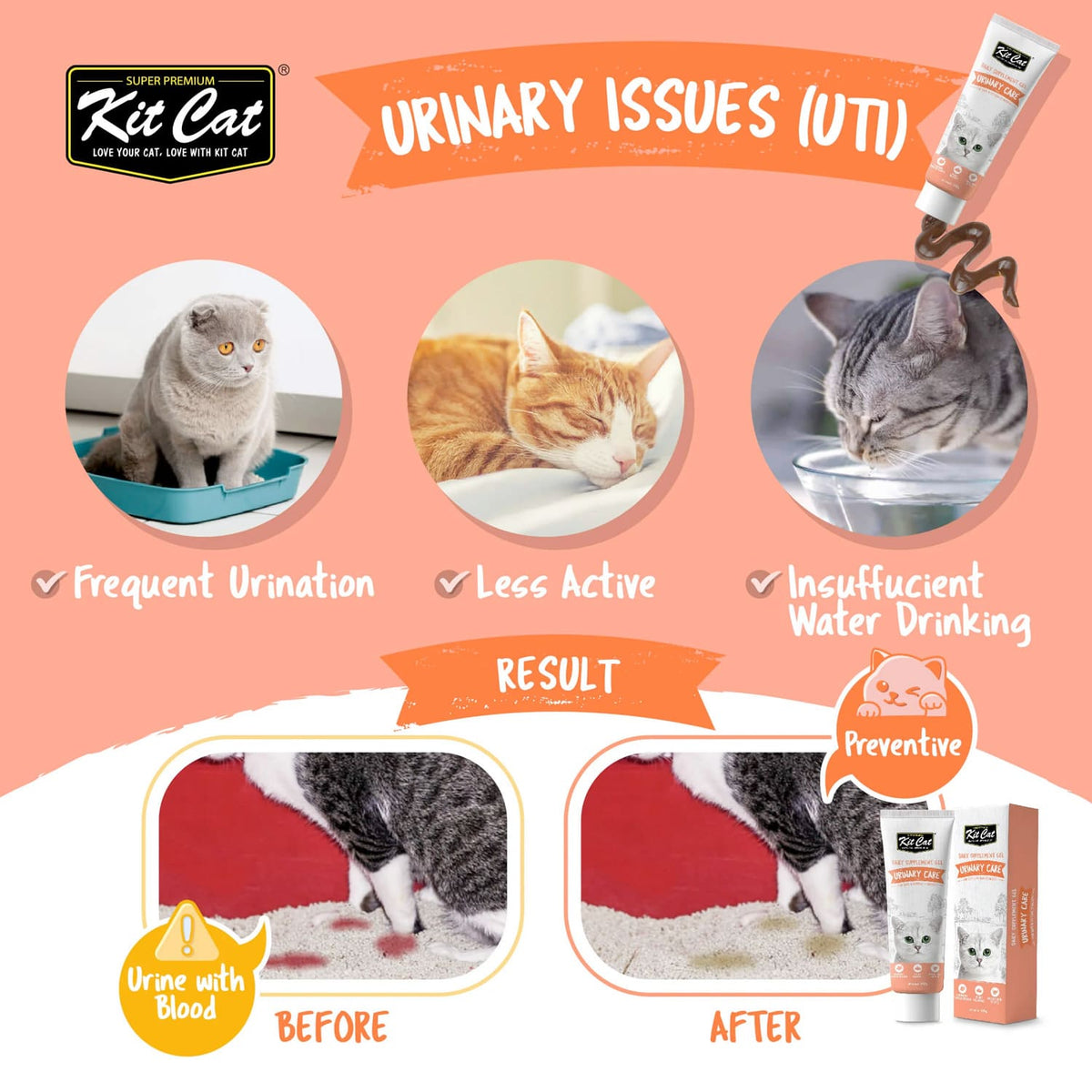 Kit Cat Daily Nutritional Supplement Gel For Cats & Kittens – Urinary Care (120g)