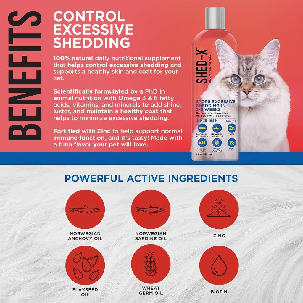 SynergyLabs Shed-X Anti-Shedding Oil & Omega Supplement for Cats 237ml