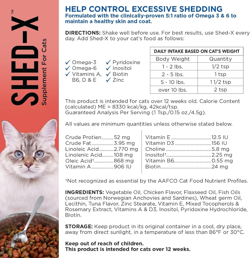 SynergyLabs Shed-X Anti-Shedding Oil & Omega Supplement for Cats 237ml