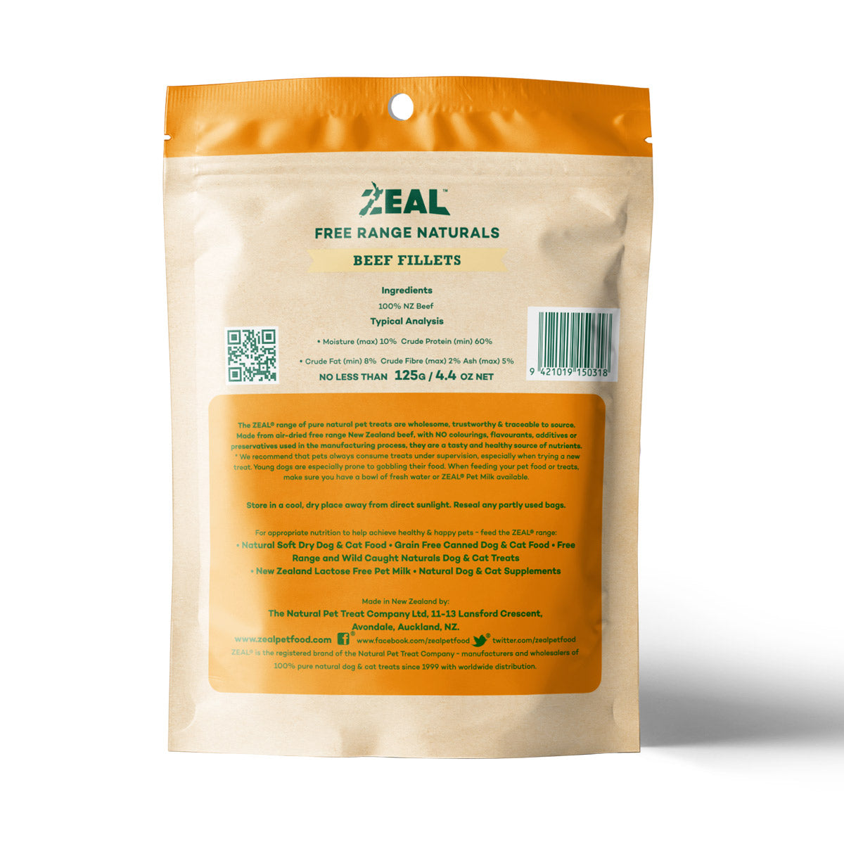 Zeal Dog Treats Beef Fillets 125gr
