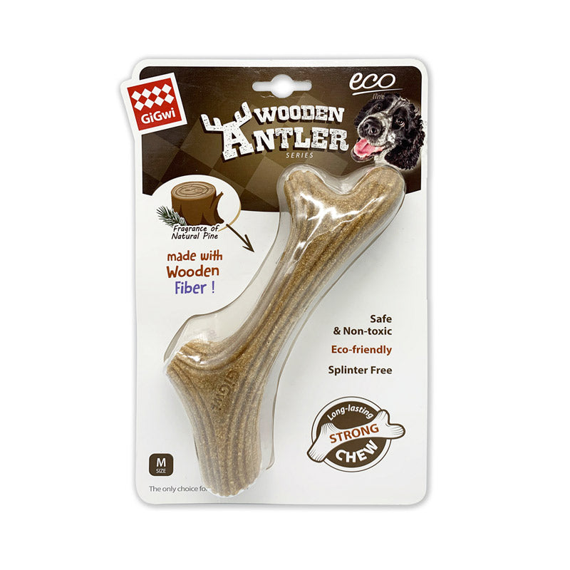 Dog Chew Wooden Antler with Natural Wood