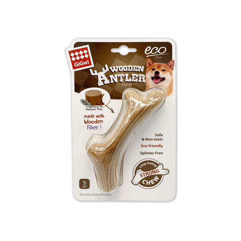Dog Chew Wooden Antler with Natural Wood