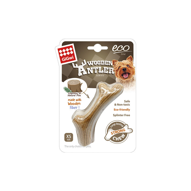 Dog Chew Wooden Antler with Natural Wood